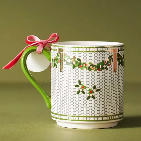 Anthropologie Festive Bistro Tile Stoneware Monogram Mug Letter J Paris Cafe New - Picture 4 of 6